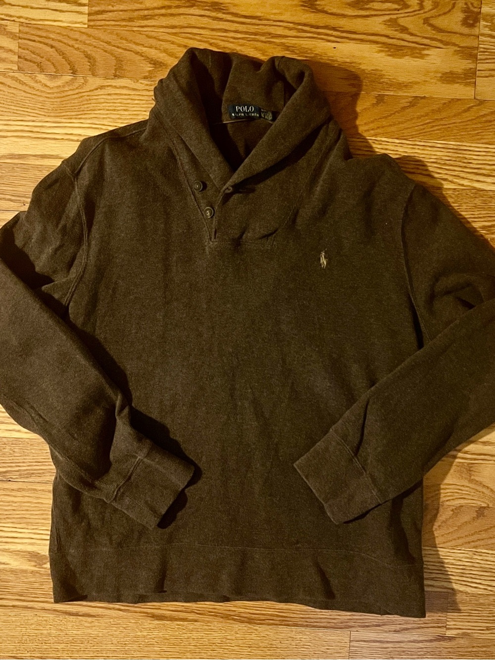 Polo Ralph Lauren Brown Shawl Collar Button Neck Cotton Knit Sweater Men’s XL